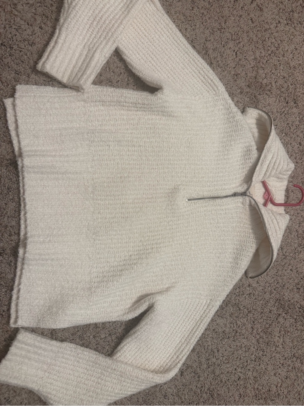 Women’s Cream Quarter-Zip Textured Knit Sweater